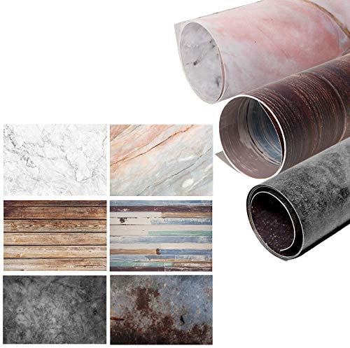 Selens Toile de fond 2 en 1 pour photographie alimentaire, 56x89 cm, 3 pièces, marbre, bois, béton, papier de ciment pour studio photo à plat, vidéo Vlog, double face A