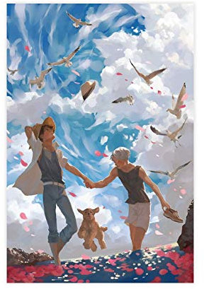Anime-Poster Yuri auf Eis Yuri und Victor 20, Leinwandposter, Schlafzimmer-Dekoration, Sport-Landschaft, Büro, Raumdekoration, Geschenk, 40 x 60 cm, ohne Rahmen