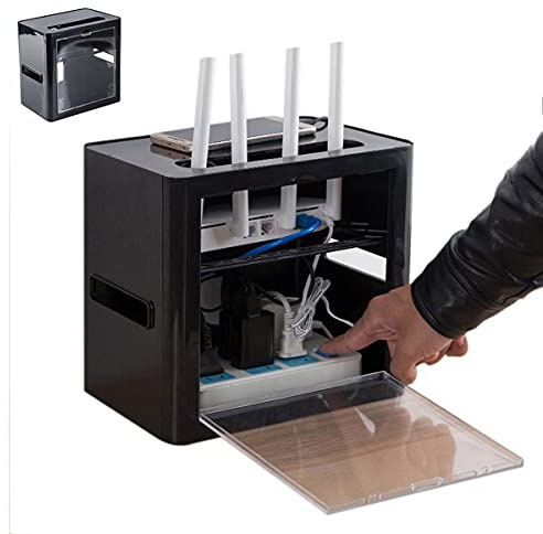 Wifi Router Organizer Storage Box Multi Function Plastic Material Simple Design Desktop White/Black Charger Organizer Box Cable Management Box for Desktop Office Home Use