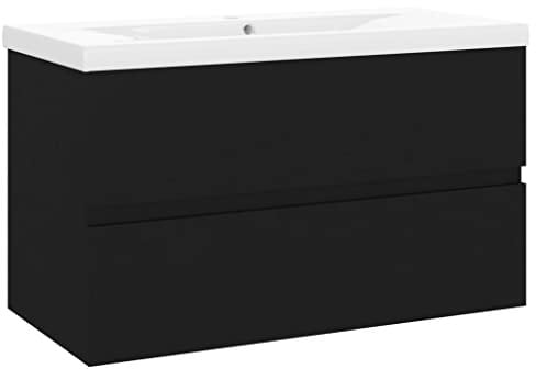 vidaXL Waschbeckenunterschrank mit Einbaubecken Unterschrank Badschrank Badezimmerschrank Waschtisch Hängeschrank Badmöbel Schwarz Holzwerkstoff