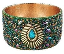 Gift Company Madras Windlicht, außen besetzt mit Perlen/innen Gold, (grün Gold, S)