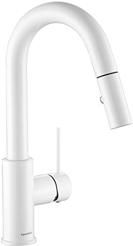 AguaStella AS59W - Grifo de barra blanca o grifo de fregadero de preparación con rociador extraíble de una sola manija