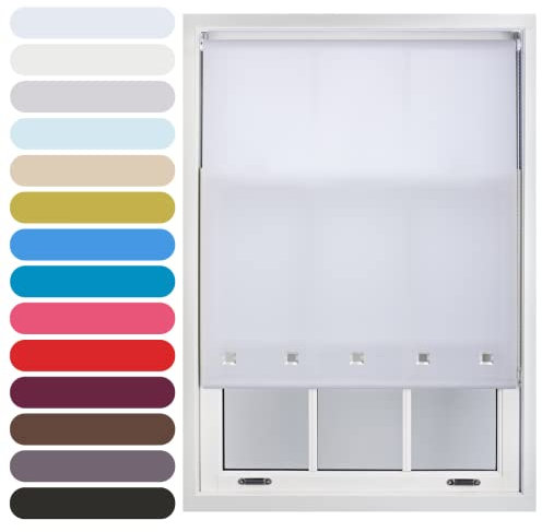 FURNISHED Square Eyelet Light Filtering Polyester Daylight Kitchen Blinds Trimmable Window Blind, White, 45W x 165H cm