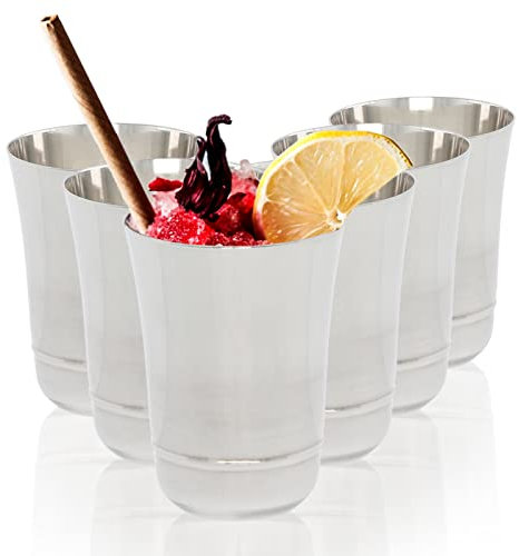 Stainless Steel Cups Drinking Glasses Set of 6 Metal Reusable Tumbler Unbreakable Shatterproof Cocktail Wine Beer Water Juice Iced Coffee Party Travel Camping Outdoor (Plain Flower - 320ml)