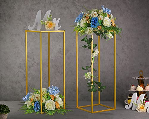 YALLOVE Confezione da 2 vasi da fiori da sposa in metallo color oro, da 60 cm, con supporto geometrico, per decorazioni per casa, feste, matrimoni, rettangolari per espositori a fiori