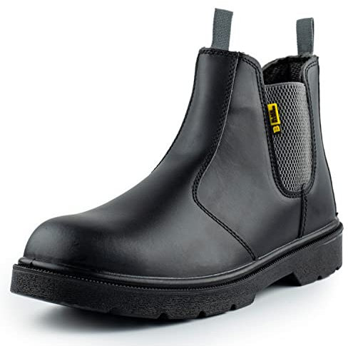 BLACK HAMMER Scarponi Antinfortunistici Slip On Scarpe Chelsea da Lavoro in Pelle Punta in Acciaio Calzature per Lavorare Leggere S3 SRC 1600 Nero (43 EU)