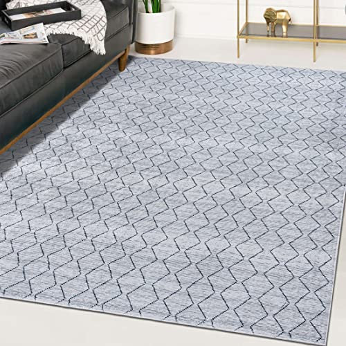 Mazovia Modern Teppich - Kurzflor Waschbar - Weich Teppich für Wohnzimmer, Schlafzimmer, Esszimmer – Teppiche Geometrisch - Grau 140 x 200 cm