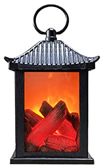 JYCRA Petite lanterne de cheminée LED noire avec poignée de suspension simulation bûche effet flamme, taille S