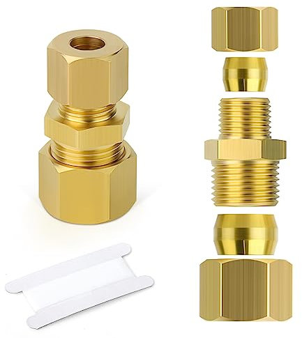ERGAOBOY 2 pièces 8mm OD x 10mm OD laiton réducteur raccord de tube de compression, Heay Duty laiton raccord de compression