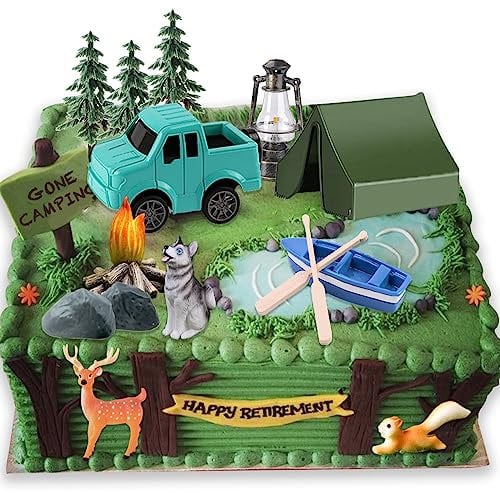16 Pcs Camping Cake Toppers Camp Cake Decorations Fireside Camp Forest Cake Decors for Kids Camping Forest Theme Party and Camping Fans' Birthday Supplies