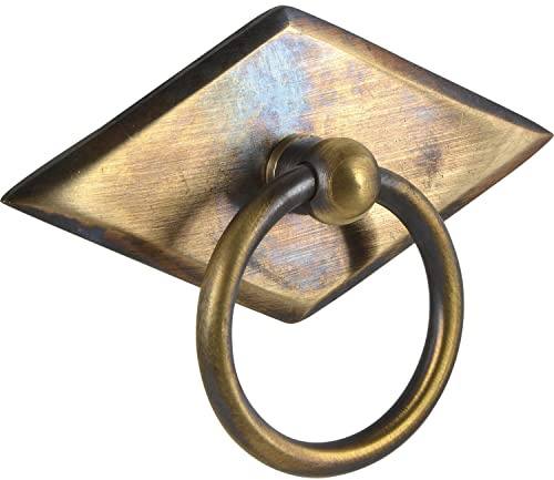 Schorgöhfer & Frehe Möbelgriff Landhausstil - Klappgriff Karo - Schubladengriff Schild mit Ringgriff 68x35mm, Messing patiniert