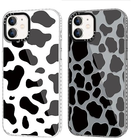 RUMDEY 2 Pack Cute Pattern for iPhone 11 6.1 Phone Case, Cow Print Aesthetic Design Clear Cases Soft Silicone Slim TPU Shockproof Protective Fundas for Women Girls,Black&White