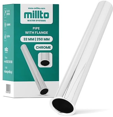 Millto™ Tauchrohr Bördelrohr mit Bördelrand Röhrensiphon 32 mm 250 mm Chrom Waschbecken Verlängerung Verstellrohr Flaschensiphon Waschtisch