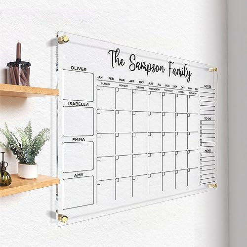 Pahdecor Calendrier mensuel personnalisé en acrylique avec marqueur - Calendrier mural horizontal avec marqueur - Calendrier mensuel et hebdomadaire - Cadeau de pendaison de crémaillère - Objectifs à