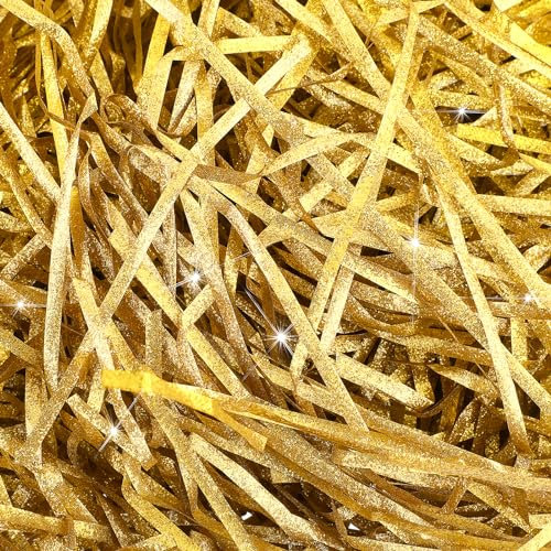 Papier 100g Füllmaterial Geschenk Bast Knisterpapier Füllmaterial für Pakete Glitzer Bastband Schrott Füller Geschenkbox Korbfüller Kartonverpackungsfüller Füllmaterial Paket (Gold)