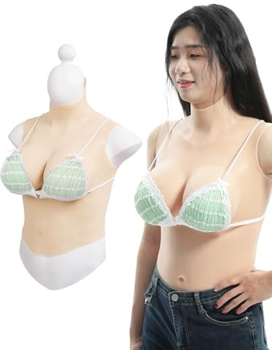 Peikey Silicone Breastplate Half Body with Bra Breast Forms C-G CUP Breast Plates for Crossdressers Drag Queen, Cotton White, C CUP
