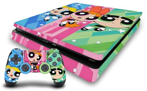 Head Case Designs Offizielle The Powerpuff Girls Gruppe Übergroße Graphics Vinyl Haut Gaming Aufkleber Abziehbild kompatibel mit Sony PlayStation 4 PS4 Slim Console and DualShock 4 Controller