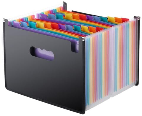 Dokumentenmappe A4 mit 24 Fächern - Regenbogen Akkordeon Aktenordner, Grosse Kapazität Sortiermappe Freistehend, Ordnungsmappe für Büro und Schule