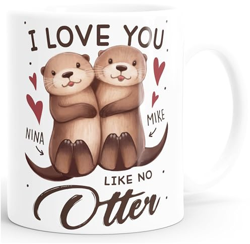 SpecialMe® Tasse mit Spruch Ich liebe Dich mit Namen personalisiert Otter Pärchen Herz Liebes-Geschenk Weiss standard