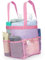 DV Lifestyle Mesh Shower Caddy Dorm, 7 Pockets & 1 with Zipper, Bathroom Tote with Padded Handles, Portable Travel Bath Bag, College Room Essentials (Pink)