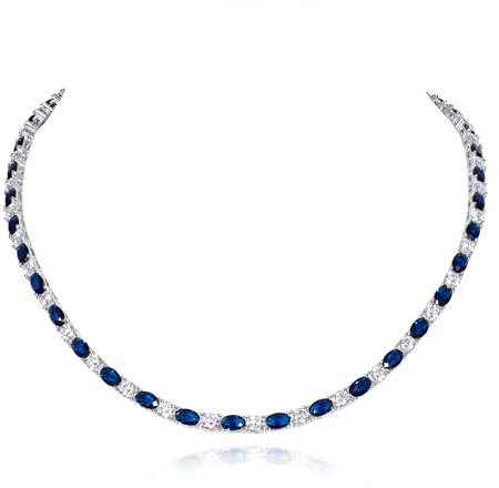 Diamond Treats blaue Tennis-Halskette Damen Silber 925, atemberaubende Statement Kette aus 925er Sterlingsilber für Frauen mit ovalen blauen Steinen, blaue Tennis Kette Damen mit Geschenkbox