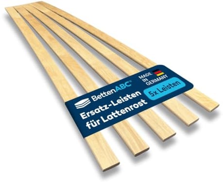 BettenABC – Ersatz Federholzleisten – 5er Set – Länge für 140 cm (1380 mm) – Breite 34 mm – für viele gängige Lattenroste geeignet – Farbe Natur - hergestellt aus Schichtholz in Deutschland
