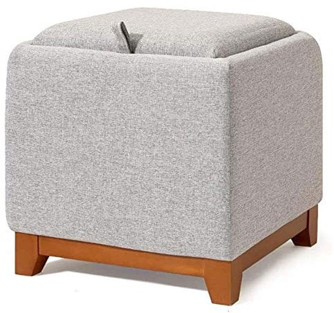 DLAZUM Fußhocker mit Stauraum, quadratischer Sitzhocker mit Fußstütze, gepolsterter weicher Fußstützenhocker, Schuhhocker – für Wohnzimmer, Schlafzimmer (hellgrau)