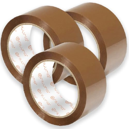 OFITURIA Paketklebeband, Braunes Klebeband, Packband für Umzugskartons und Sendungen, Verpackungsklebeband, Sicheres und Widerstandsfähiges Paketband (50mmx66m, 3 Rollen)