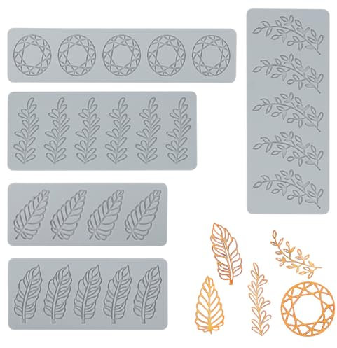 Miawtro 5 Pièces Moule Silicone Patisserie, Dentelle Feuille Réutilisable sans BPA pour Fondante, Chocolat, Décoration de Gâteaux, Desserts et Fruits