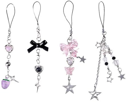 Mabta 4 Stück Stilvolle Handy-Anhänger Coole Karte Kette Telefon Charm Set Sweet Bag Anhänger Coole Telefonkette Geeignet für Tasche Telefon