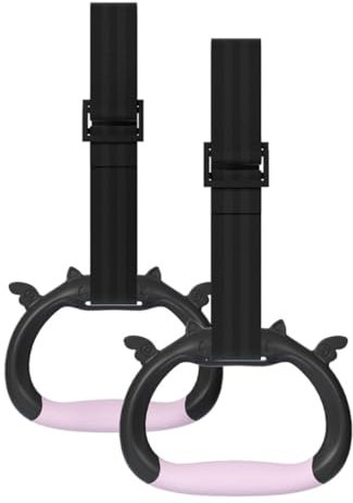Grapelet Gymnastics Rings Set, Children's Home Gym Equipment, Children's Adjustable Strap Strength Training Rings, Pulling Rings for Physical Training (Black Pink)