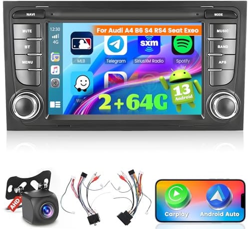 Ohradio 2G+64G Android Autoradio für Audi A4 B6 B7 S4 B5 B7 RS4 RS B7 Carplay Android Auto Wireless, 7 Zoll Touchscreen 2 DIN mit WiFi GPS FM/RDS BT SWC+ Rückfahrkamera + MIC