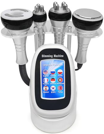 40K Cavitation 4 in 1 Body Shaper Radio Frequency Machine | Tripolar RF 4 Polar Vacuum Device for Weight Loss Wrinkle Removal | Beauty Spa Equipment for Neck Belly Face Silver Metal Handle