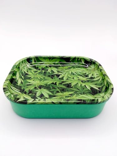 meytrade Cannabis Rolling Tray Tablett mit Behälter, Grün, Kunststoff, Cannabis Rolling Style, Abmessungen 18 x 14 x 4,5 cm