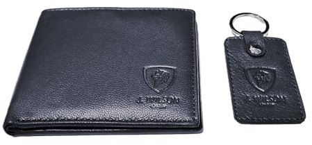 J. Wilson London Portefeuille fin pour homme en cuir véritable avec poche pour pièces de monnaie et porte-clés, Noir , M, Contemporain