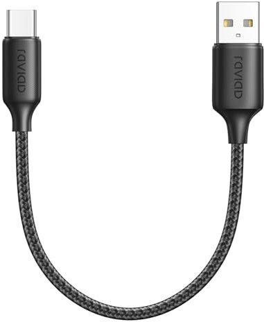 RAVIAD Cable USB C Corto 50CM, Carga Rapida 3A Nylon Trenzado Cable Tipo C Compatible con iPhone 16/15/15 Pro/15 Pro Max, Samsung Galaxy S23/S22/S21/S10, Note 10, Huawei P40/P30, Google Pixel -Negro