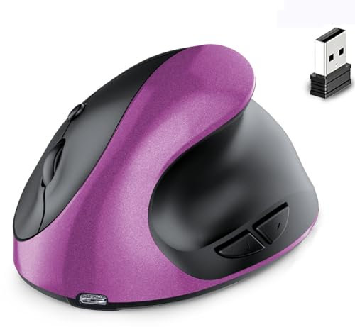 Nsssunnre Souris Optique Ergonomique Verticale Rechargeable Double Mode USB 2,4 G sans + Bluetooth pour Ordinateur Portable Violet