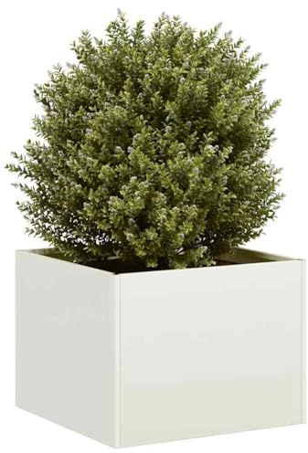 Myheimly Pflanzgefäß,Pflanzschale, Garten-Garten-Pflanzkübel, Outdoor-Pflanzgefäß, Hochbeet, Weiß 40x40x30 cm Stahl