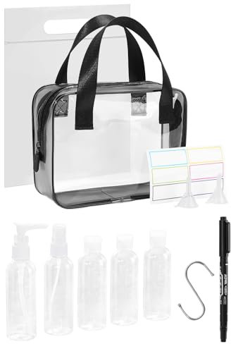 MOCOCITO Clear Travel Toiletries Bag with 100ml Travel Bottles Waterproof Wash Bags Toiletry Bag Set Bottles Approved by EU & UK Hand Luggage Rules Clear Makeup Bag for Women and Men