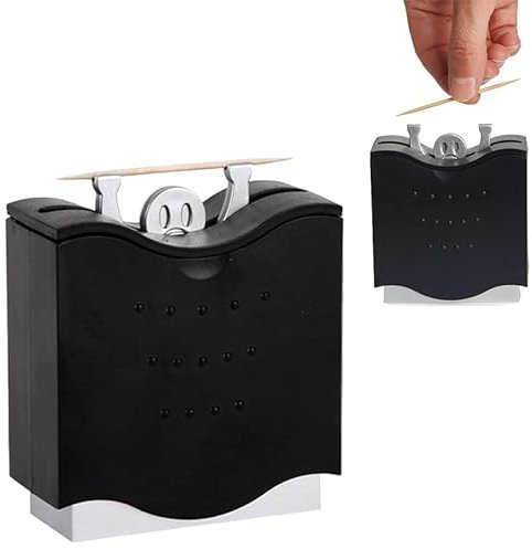 Scatola per Cure-Denti Automatica 6,5 cm, Distributore con Movimento Semplice del Piano, Nero, Pratico ed Elegante.