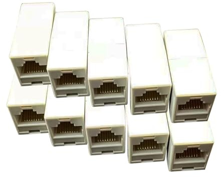 Ethernet Connector, Beige Network Directly Via Head RJ45 Network Cable Connector Joint 8p8c Double Via Head Extension Cable, 10x Double LAN Cable, RJ45 Coupler – Extended