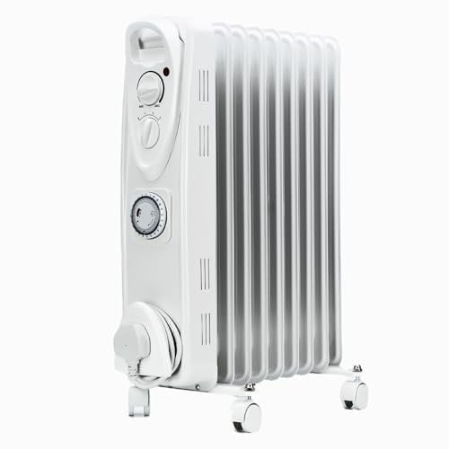 Status Oil Filled Radiator, 9 Fin 2000W, 3 Heat Settings with Timer and Adjustable Thermostat, White, OFH9-2000WT1PKB