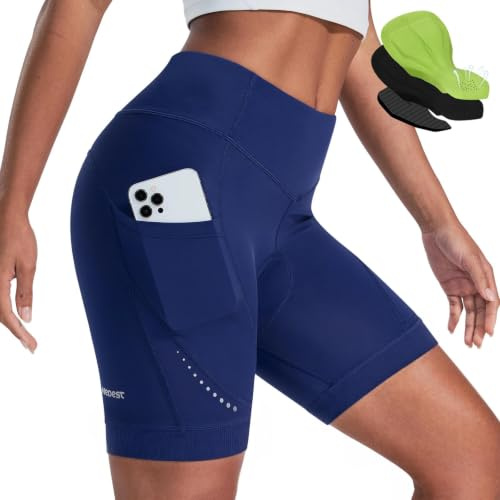 Nepest Radlerhose Damen Gepolstert 4D, Rennrad Hose Kurz, Atmungsaktiv | Radlerhose Damen, 4D Polster, 4-Wege-Stretch, Atmungsaktiv, Profi-Radhose, Tasche, Cycling Shorts Women, UPF 50+, Radsport