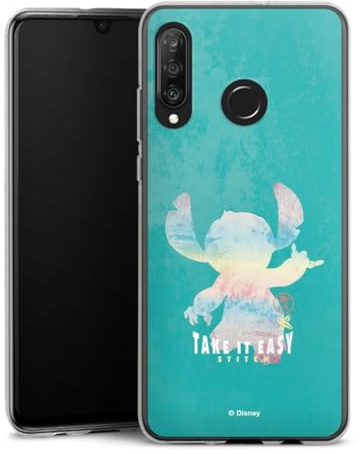 Silikon Hülle kompatibel mit Huawei P30 Lite New Edition Case transparent Handyhülle Lilo & Stitch Offizielles Lizenzprodukt Disney