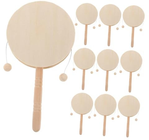 10 Stück Holzrasseltrommeln für Kinder, Unbemalt, Selbstgemacht Bastelset | Holz, Leichte Ausführung, Blanke Oberfläche zum Bemalen, für Vorschule, Kunstprojekte, Kreative Musik
