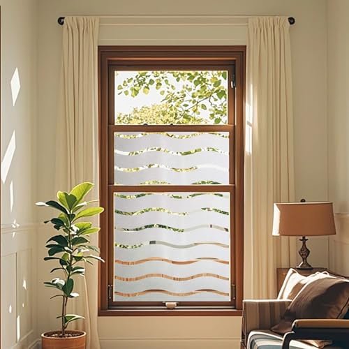 Fensterfolie Blickdicht 120 x 200 cm Milchglas-Optik, Uv-Schutz Blickdicht Sichtschutzfolie Matt Einfache Montage für Bad Duschkabine Glastüren, Welle
