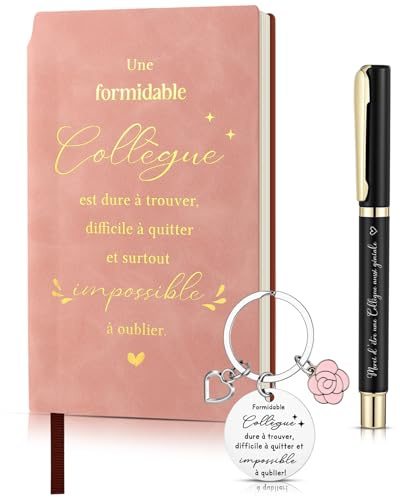 Tenare 3 Pièces Set Cadeau Collègue de Travail Femme pour Merci Adieu Noël | A6 Carnet de Notes en Cuir, Porte-Clés Fleur, Stylo Noir, Cadeau Collègue pour Changement d'Emploi, Départ, Retraite
