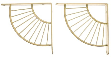 DECOMELODY Supports Muraux en Fer Forme Éventail 15x15cm Finition Dorée Nano, Robustes et Décoratifs pour Rangement Salon la Cuisine Bureau, Lot de 2 Pièces Polyvalentes Design Industriel Vintage