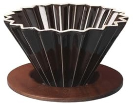 Cafetera de filtro de mano, reutilizable, de cerámica, con filtro de origami, con embudo sólido y fácil de limpiar.(V01 Black Tray)