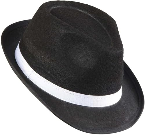 TrendandStylez Mafia Hut für Herren & Damen – eleganter 20er-Jahre Gangsterhut in Schwarz & Weiß mit Kontrastband – Filzhut für Karneval, Gatsby, Party, Kostüm Accessoire Vintage (Schwarz-Weiss)